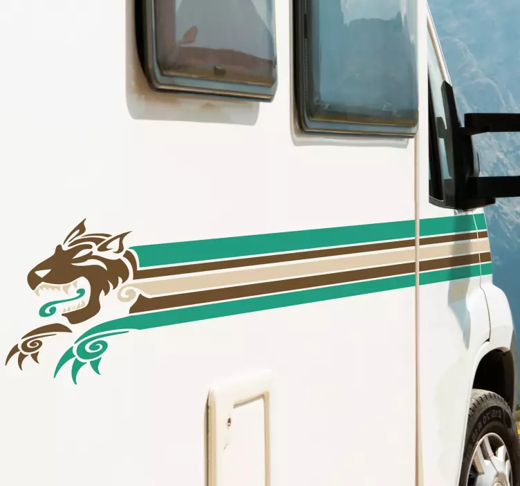 Sticker Camping Car Lignes et Félin - TenStickers