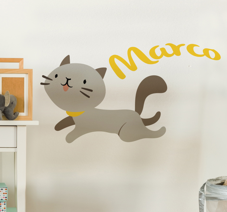 Sticker Enfant Chat avec Prénom Personnalisable - TenStickers