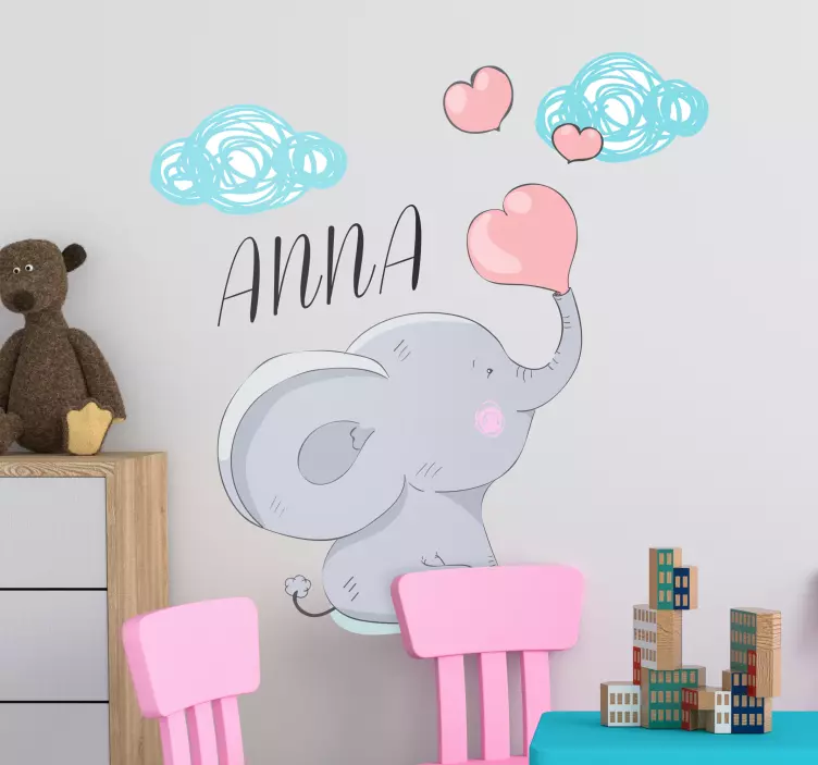 Sticker Maison Enfant éléphant avec prénom - TenStickers