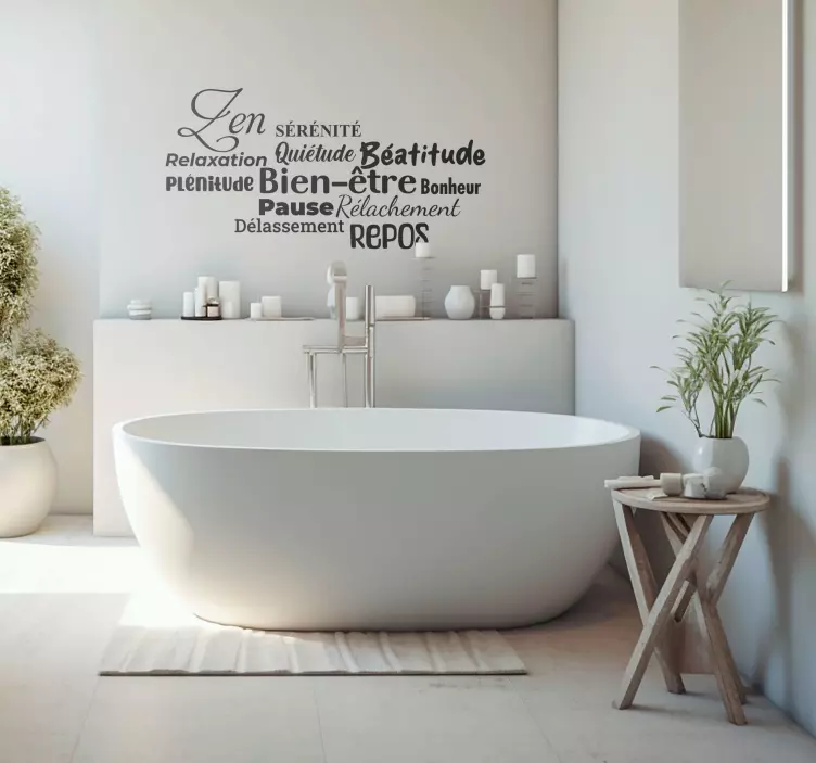Sticker mural maison "Mots de bonheur pour le bain" - TenStickers