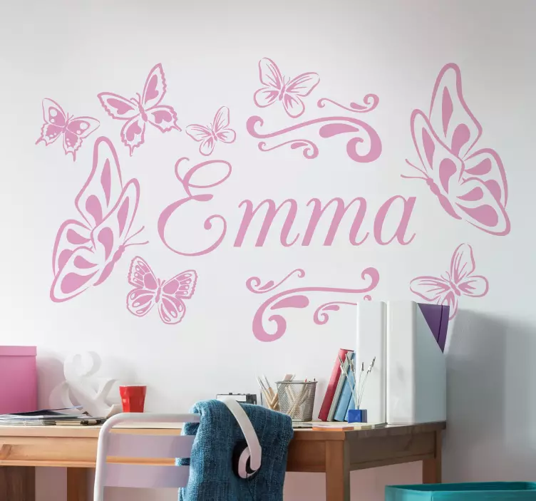 Sticker mural chambre enfant papillons personnalisable - TenStickers