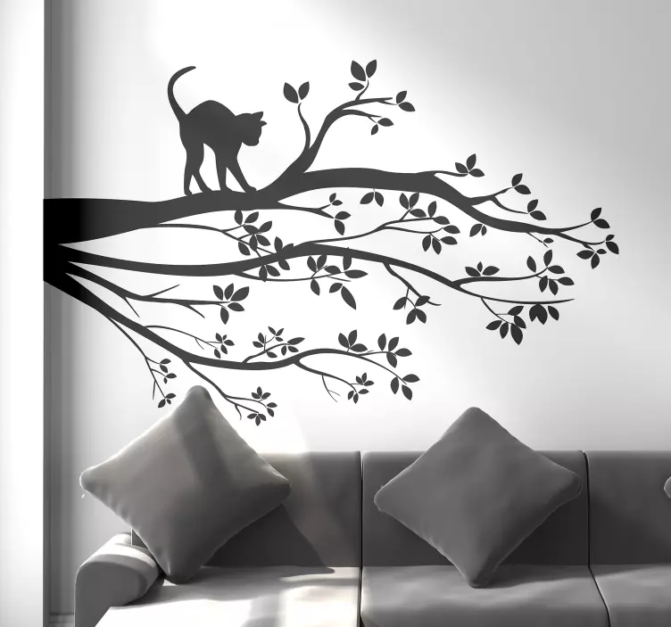 Sticker Maison Silhouette Chat sur l'arbre - TenStickers