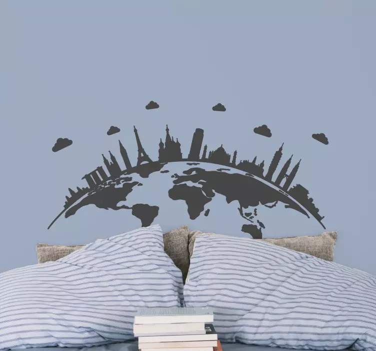 Sticker Carte du Monde Carte du monde avec monument historique - TenStickers