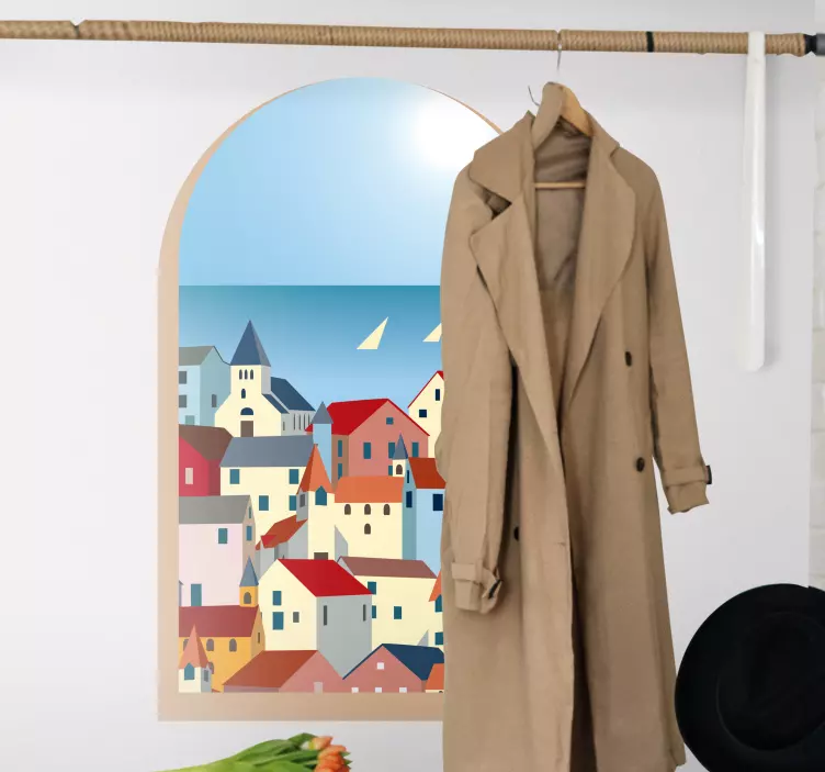 Sticker monde vue sur la ville côtière - TenStickers