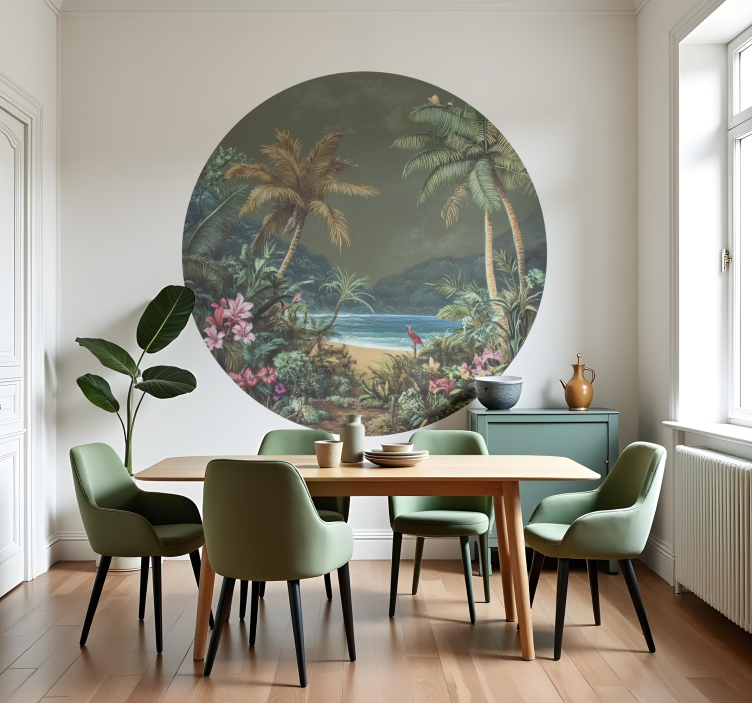 Sticker mural cercle oasis tropicale - TenStickers