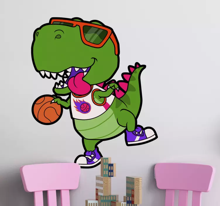 Sticker mural dinosaure basket joueur amusant - TenStickers