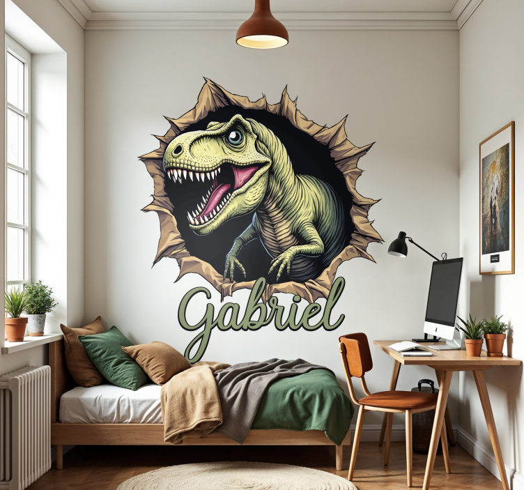 Sticker mural dinosaure effet 3d avec nom - TenStickers