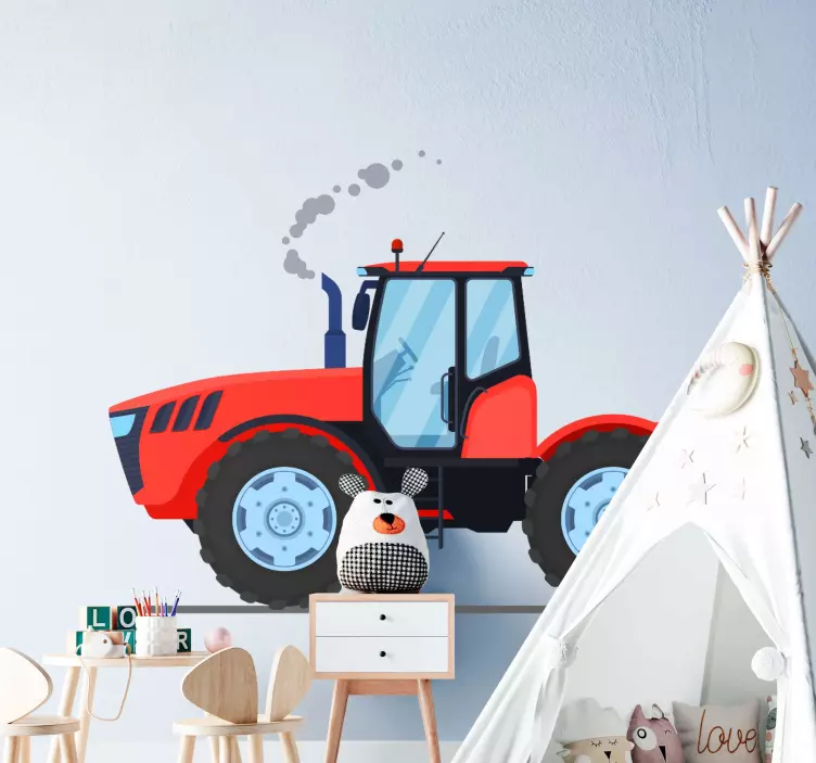 Sticker Jouet Tracteur neuf rouge - TenStickers