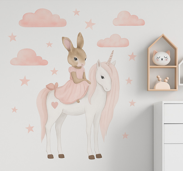 Sticker mural lapin avec licorne - TenStickers