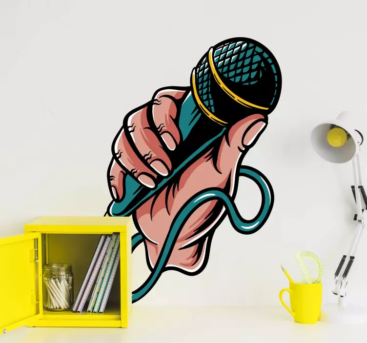 Sticker musique geste de la main avec le microphone - TenStickers