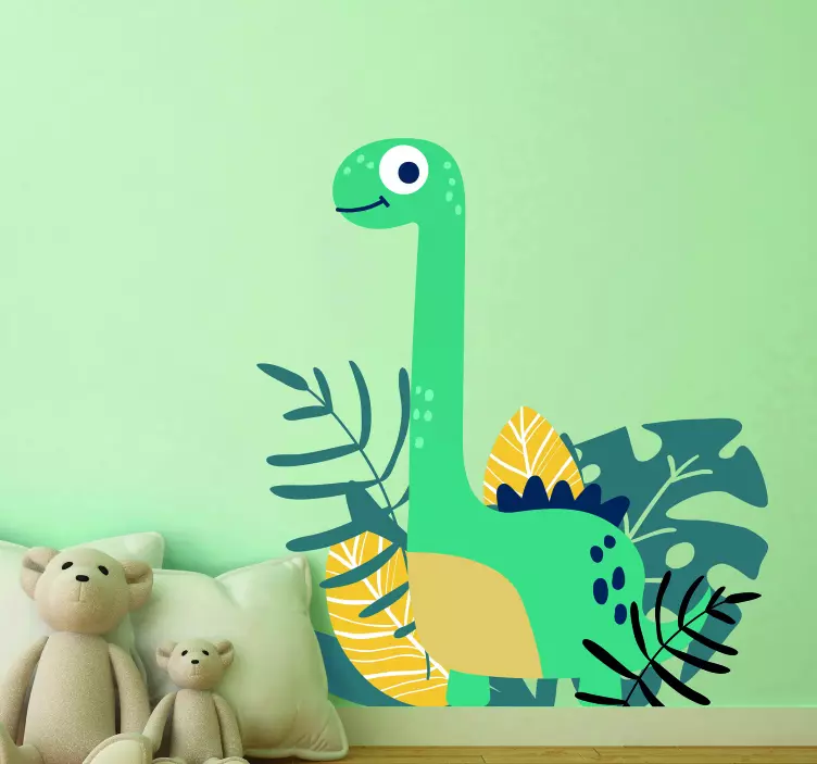Sticker Petit dinosaure et feuilles - TenStickers