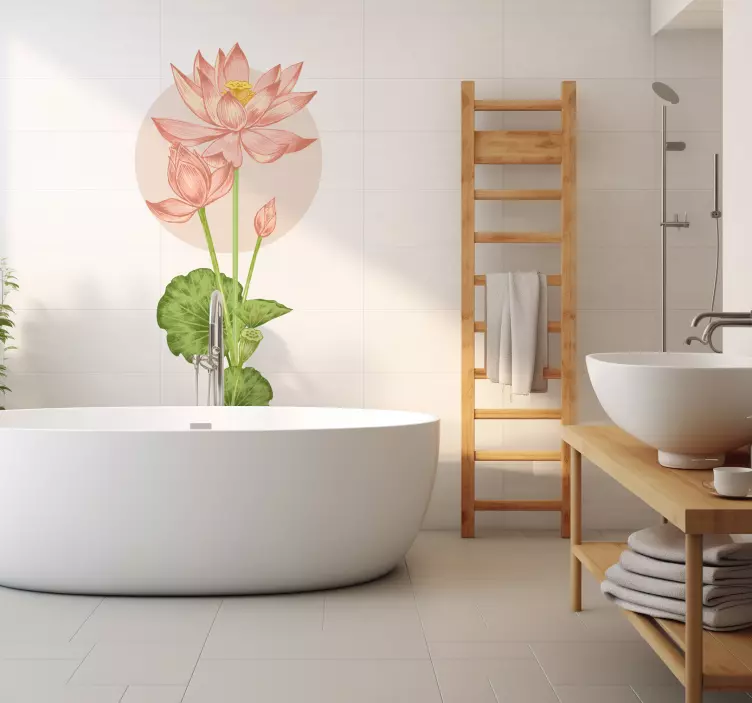 Sticker salle de bain fleurs roses - TenStickers