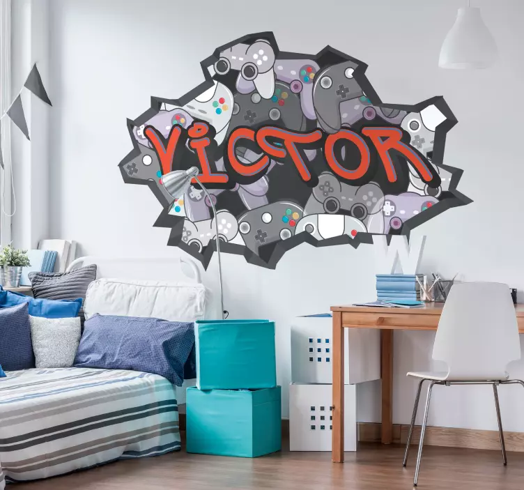chambre ado graffiti prénom motif gamer - TenStickers