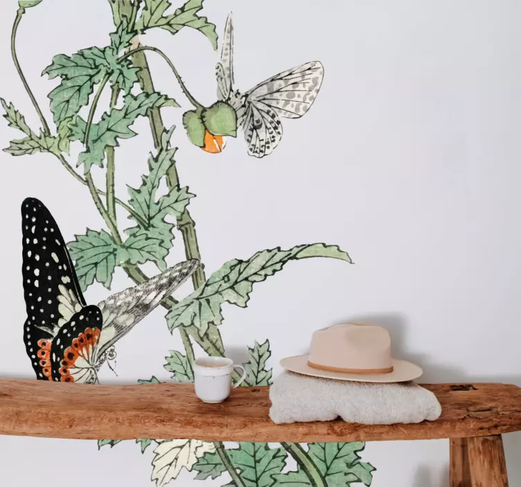Sticker plante jardin de papillons colorés - TenStickers