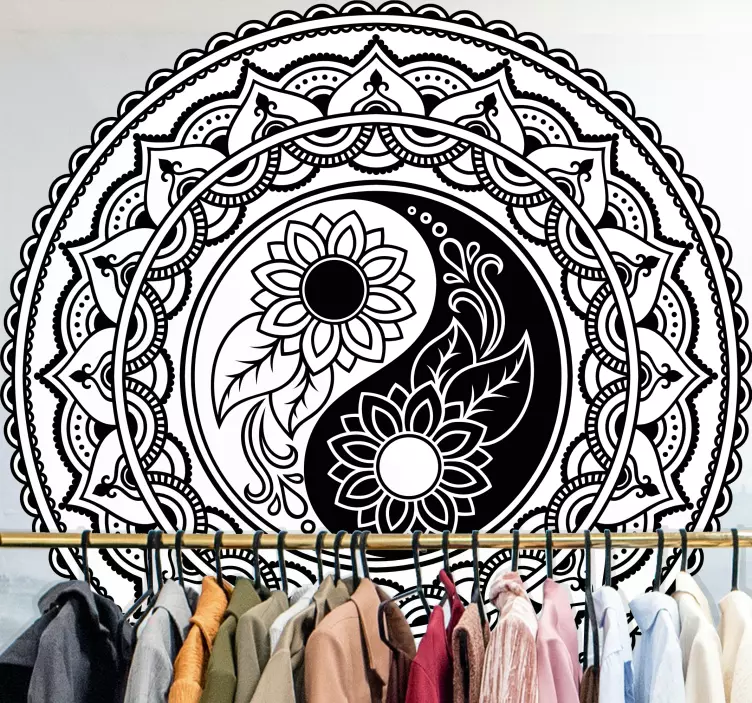 Sticker politique et religion motif floral yin yang - TenStickers