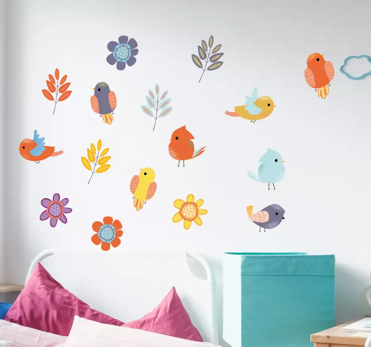 Sticker oiseaux et fleurs de printemps - TenStickers