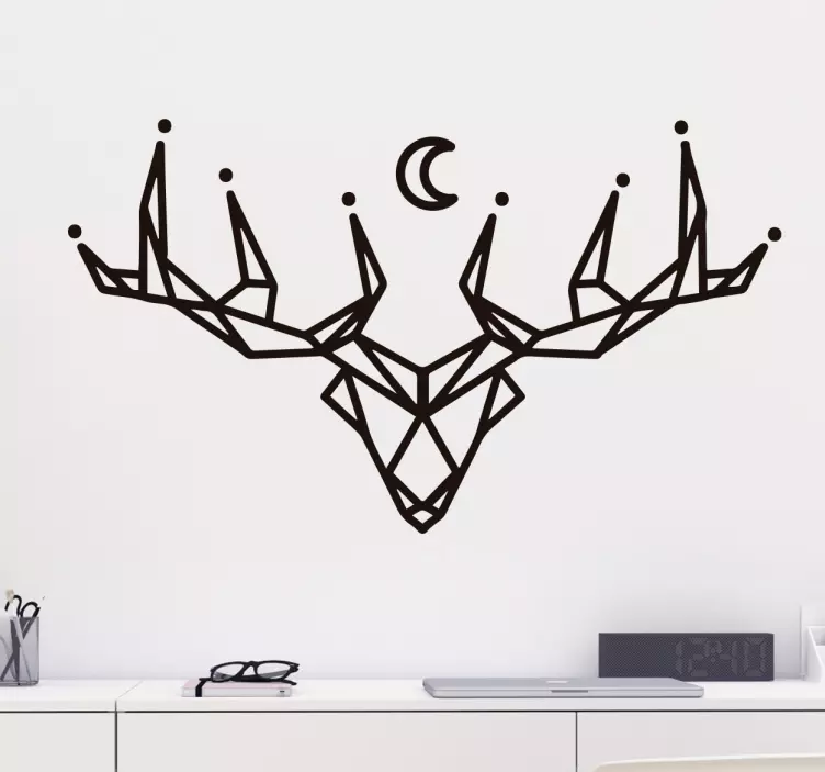 Sticker origami cerf et lune - TenStickers