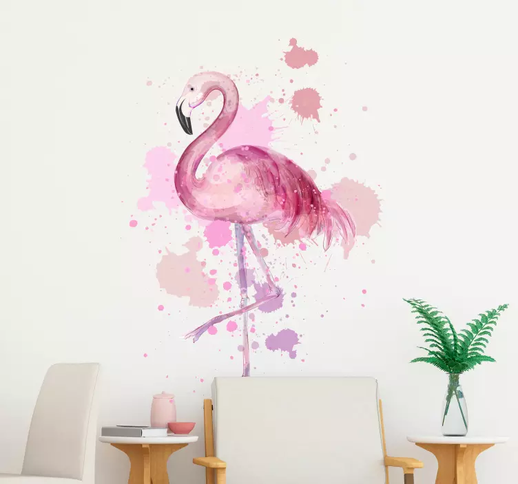 Sticker mural salon flamant rose peint - TenStickers