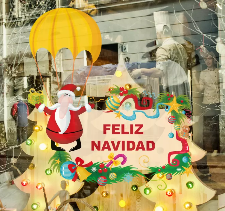 Sticker Père Noël en parachute - TenStickers