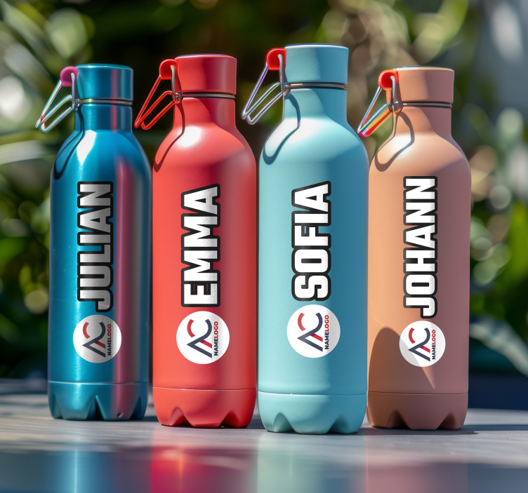 Sticker personnalisable bidon avec nom et image - TenStickers