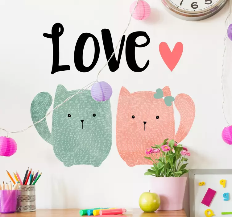 Sticker amour couple de petits chats amoureux - TenStickers