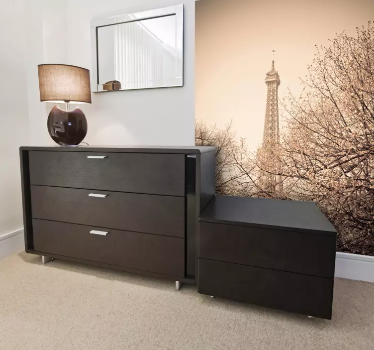 Sticker Paris photo sépia Tour Eiffel et arbres - TenStickers