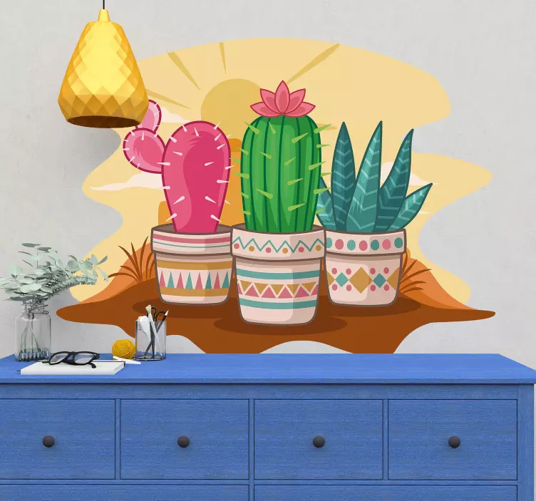 Sticker plante cactus en pot colorés - TenStickers