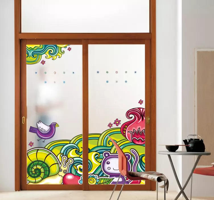 Sticker Vitre Porte Dessin Forêt Animaux - TenStickers