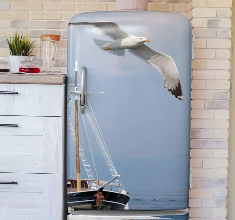 Sticker Frigo Mouette et bateau - TenStickers