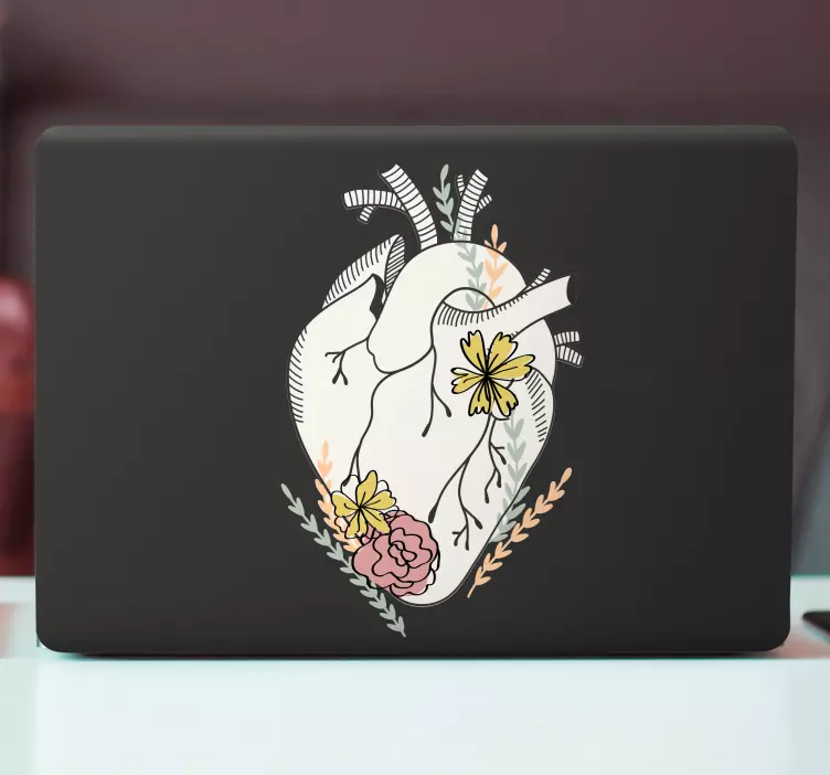 Sticker pour ordinateur coeur avec des fleurs - TenStickers