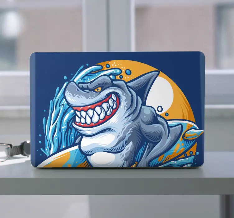 Sticker pour ordinateur requin surfeur - TenStickers