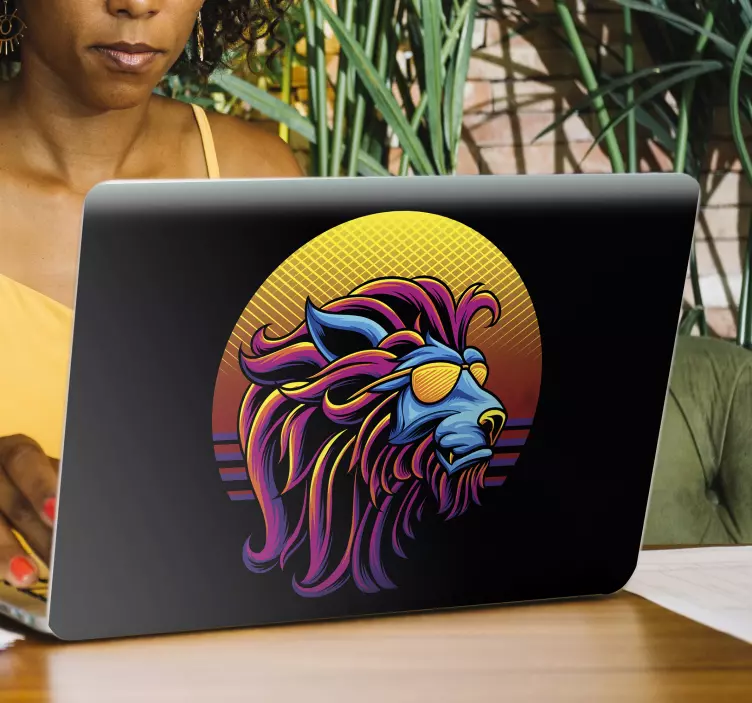 Sticker pour ordinateur tête de lion colorée - TenStickers