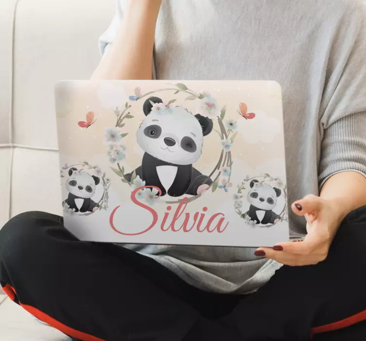Sticker pour ordinateur thème panda mignon - TenStickers