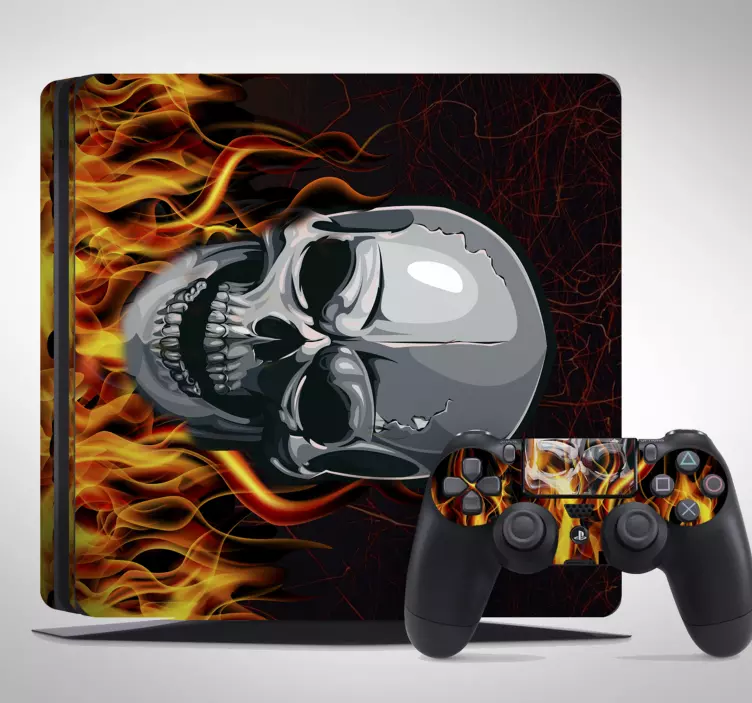 Autocollant PS4 tête de mort et flammes - TenStickers