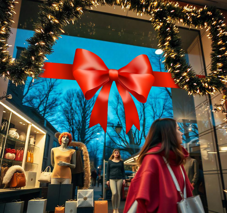 Sticker vitrine noeud cadeau rouge - TenStickers