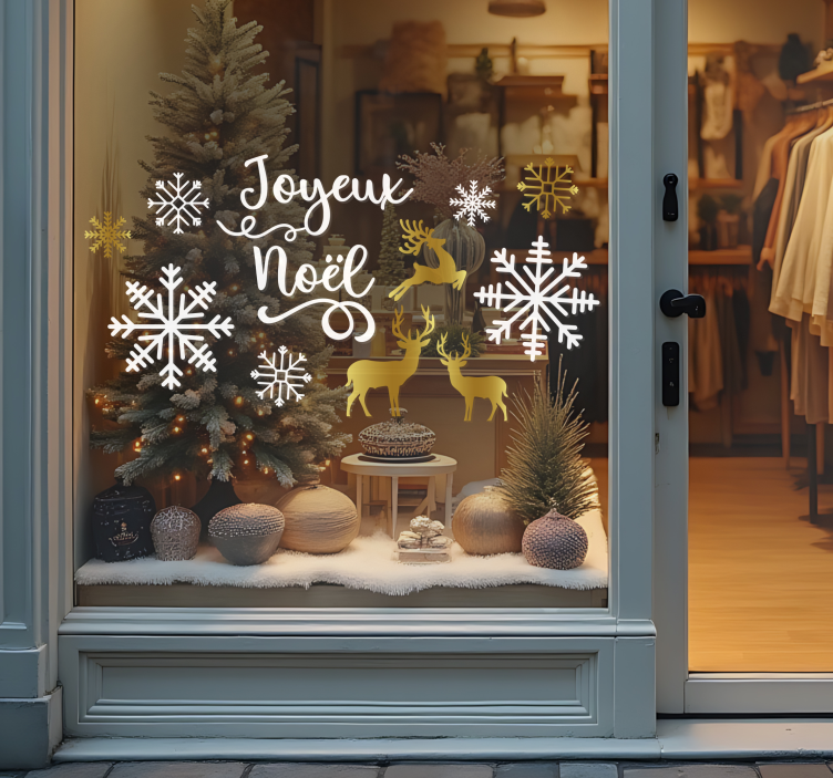 Sticker vitrine paysage de cerfs dorés - TenStickers