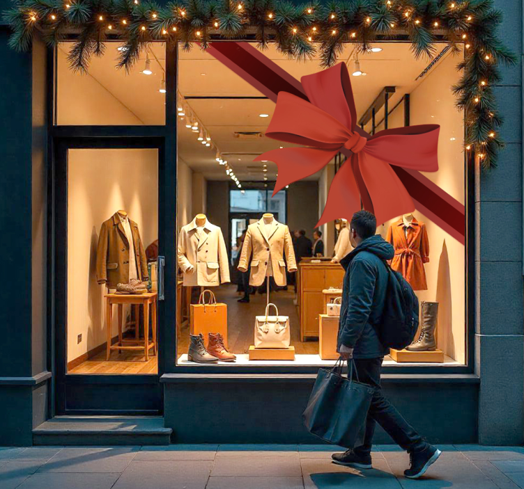 Sticker vitrine ruban rouge d'angle - TenStickers