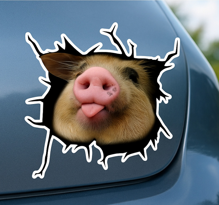 Sticker voiture funny pig 3d crack - TenStickers
