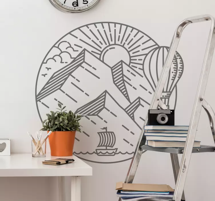 Autocollant nature soleil et montagnes style nordique - TenStickers