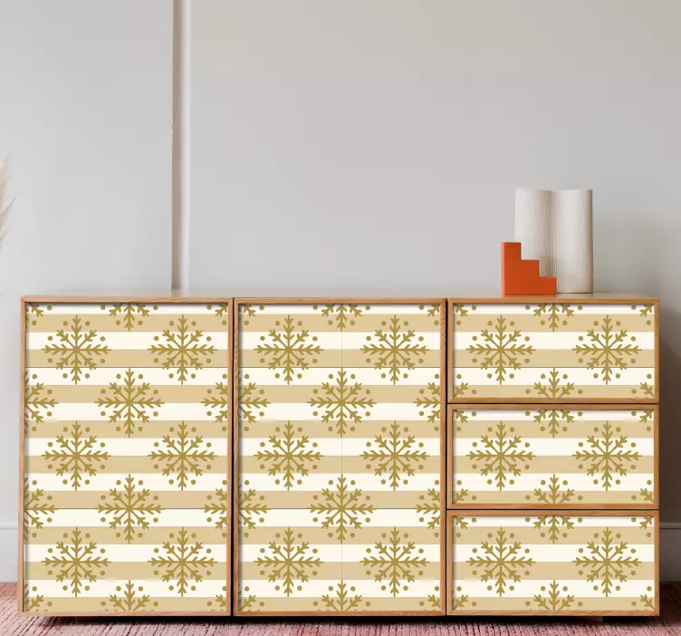 Sticker Noel Flocons de neige dorés sur rayures beiges - TenStickers