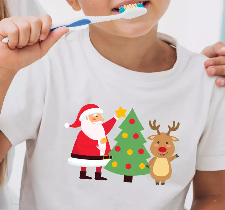 Tee shirt noel Joyeux père noël et renne - TenStickers