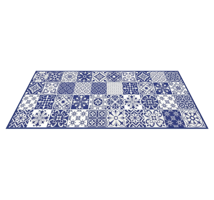 Tapis vinyle cuisine collage porcelaine cobalt - TenStickers