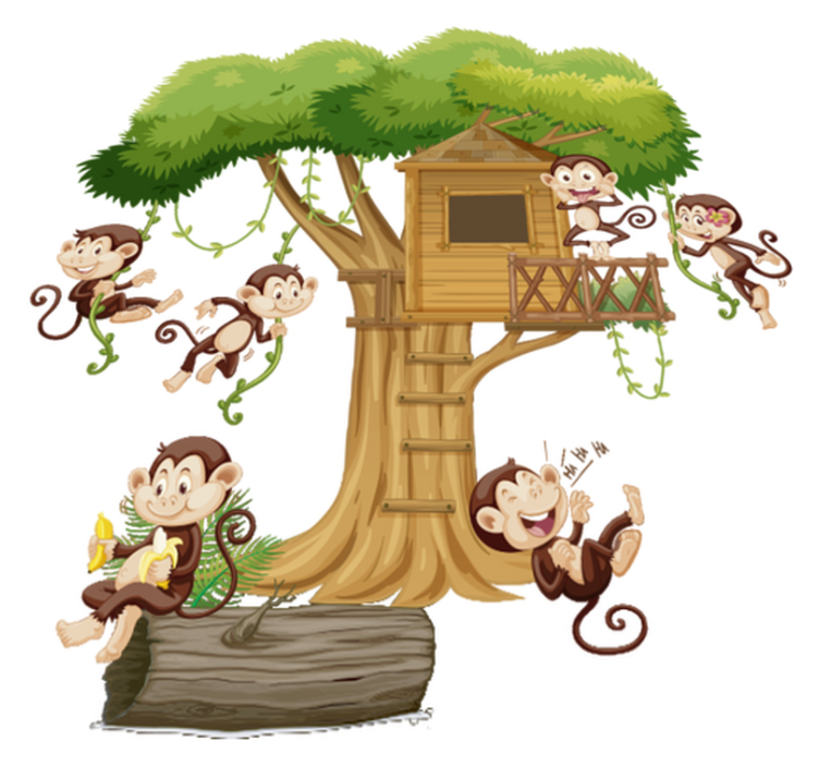 Tapis vinyle animal singes sur maison dans l'arbre - TenStickers