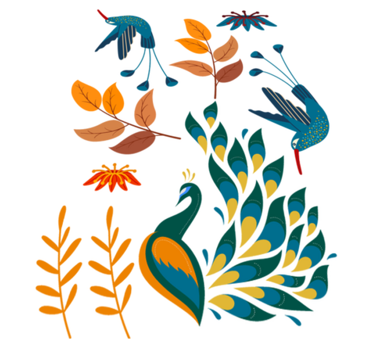 Tapis vinyle animal style tengango oiseaux et plantes - TenStickers