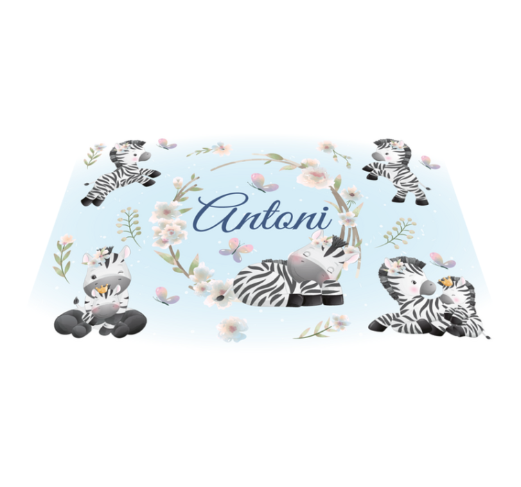 Tapis vinyle animal bébés zèbres avec prénom - TenStickers