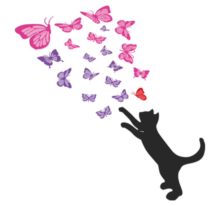 Tapis vinyle animal chat espiègle et papillons - TenStickers