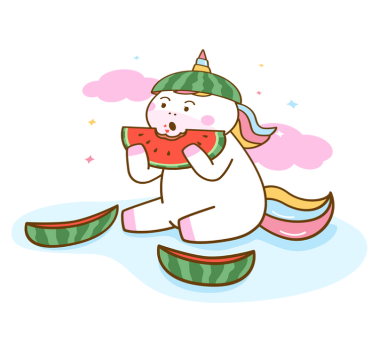 Tapis vinyle animal licorne mangeant de la pastèque - TenStickers