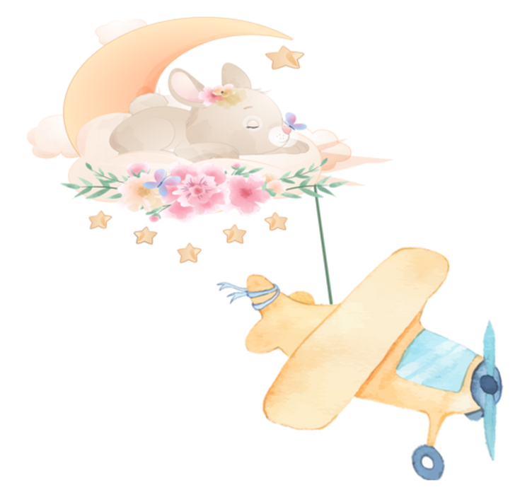 Tapis vinyle animal lapin dormant sur la lune avec avion - TenStickers