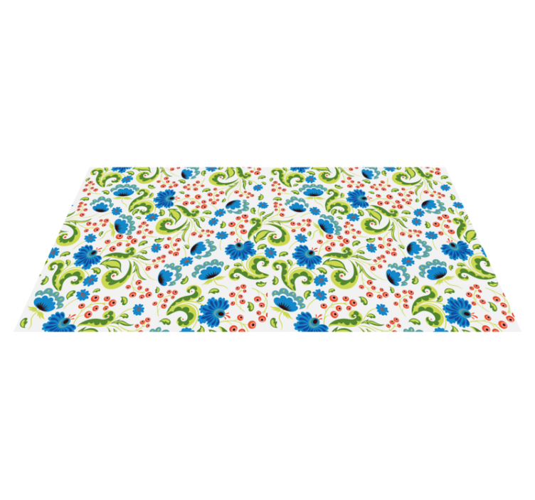 Tapis vinyle plantes fleurs vertes et bleues partout - TenStickers