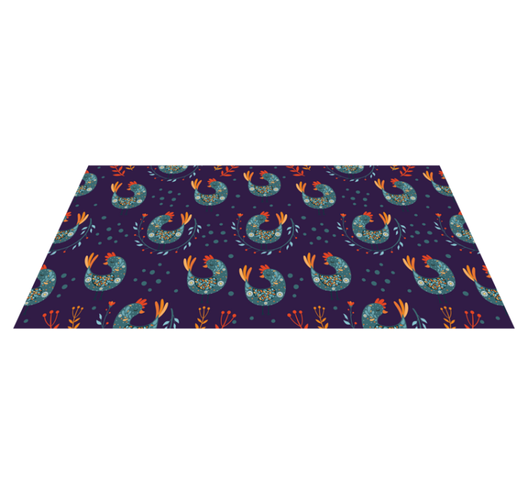 Tapis vinyle plantes poules violettes et fleurs - TenStickers